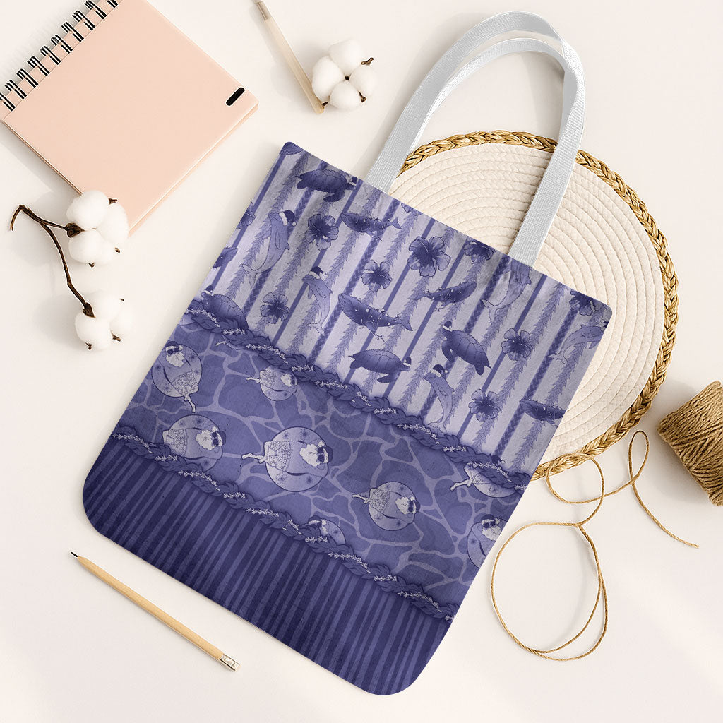 Hawaii Christmas In July Tote Bag Amethyst Purple Mele Kalikimaka Sea Animals DT05 White Strap One Size Purple - Polynesian Pride