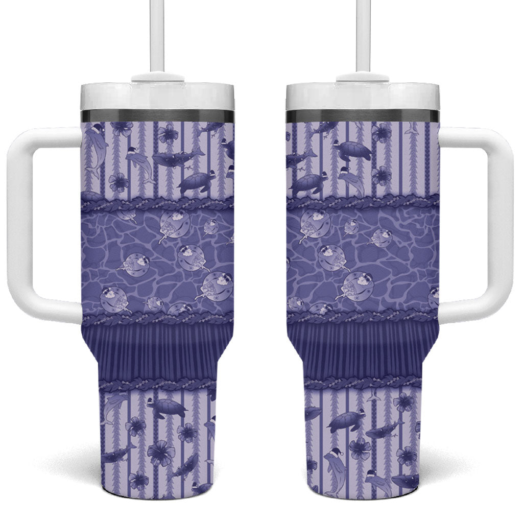 Hawaii Christmas In July Tumbler With Handle Amethyst Purple Mele Kalikimaka Sea Animals DT05 One Size: 40 oz Purple - Polynesian Pride