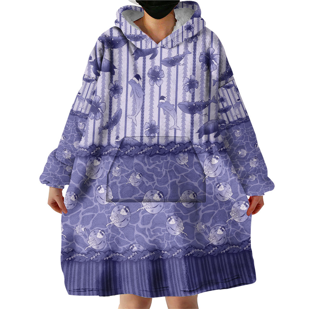 Hawaii Christmas In July Wearable Blanket Hoodie Amethyst Purple Mele Kalikimaka Sea Animals DT05 - Polynesian Pride