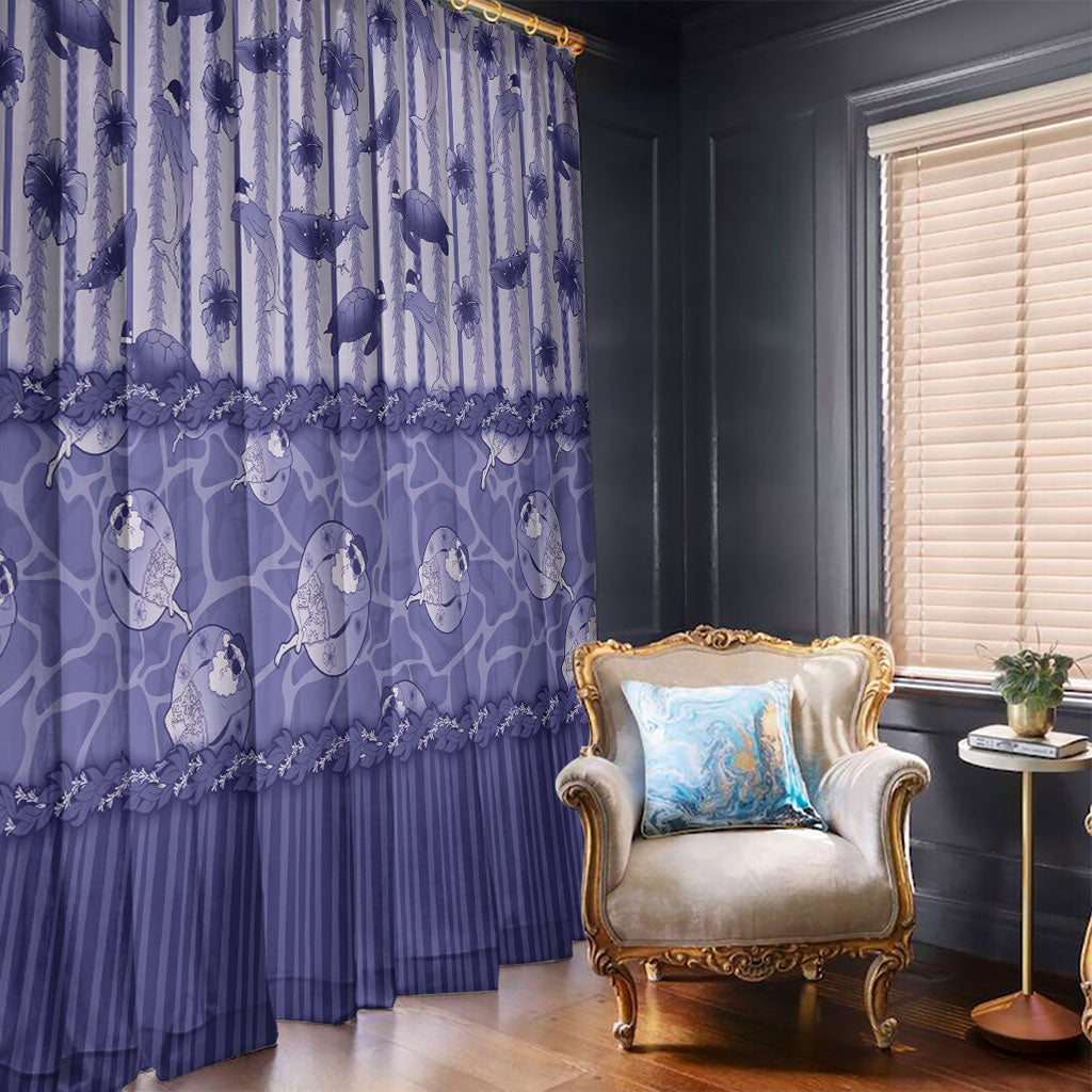 Hawaii Christmas In July Window Curtain Amethyst Purple Mele Kalikimaka Sea Animals
