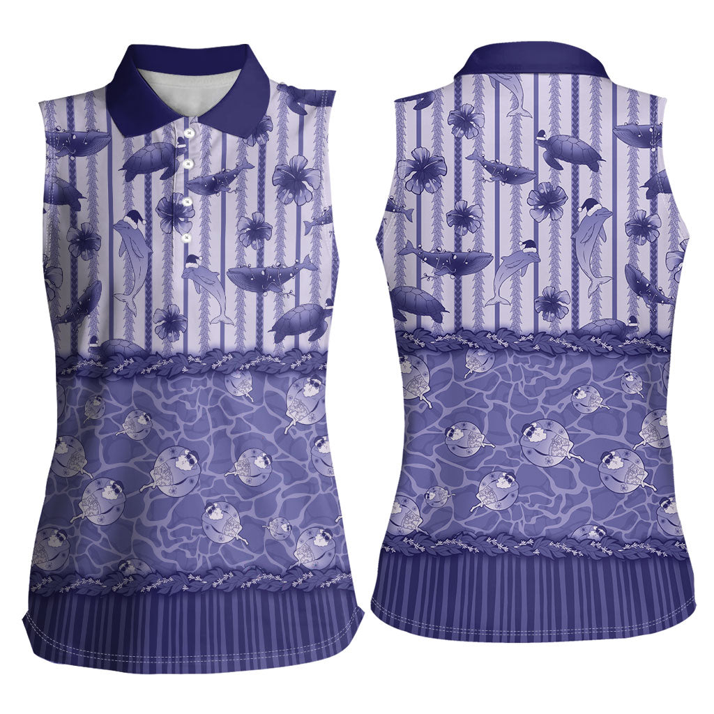 Hawaii Christmas In July Women Sleeveless Polo Shirt Amethyst Purple Mele Kalikimaka Sea Animals DT05 - Polynesian Pride
