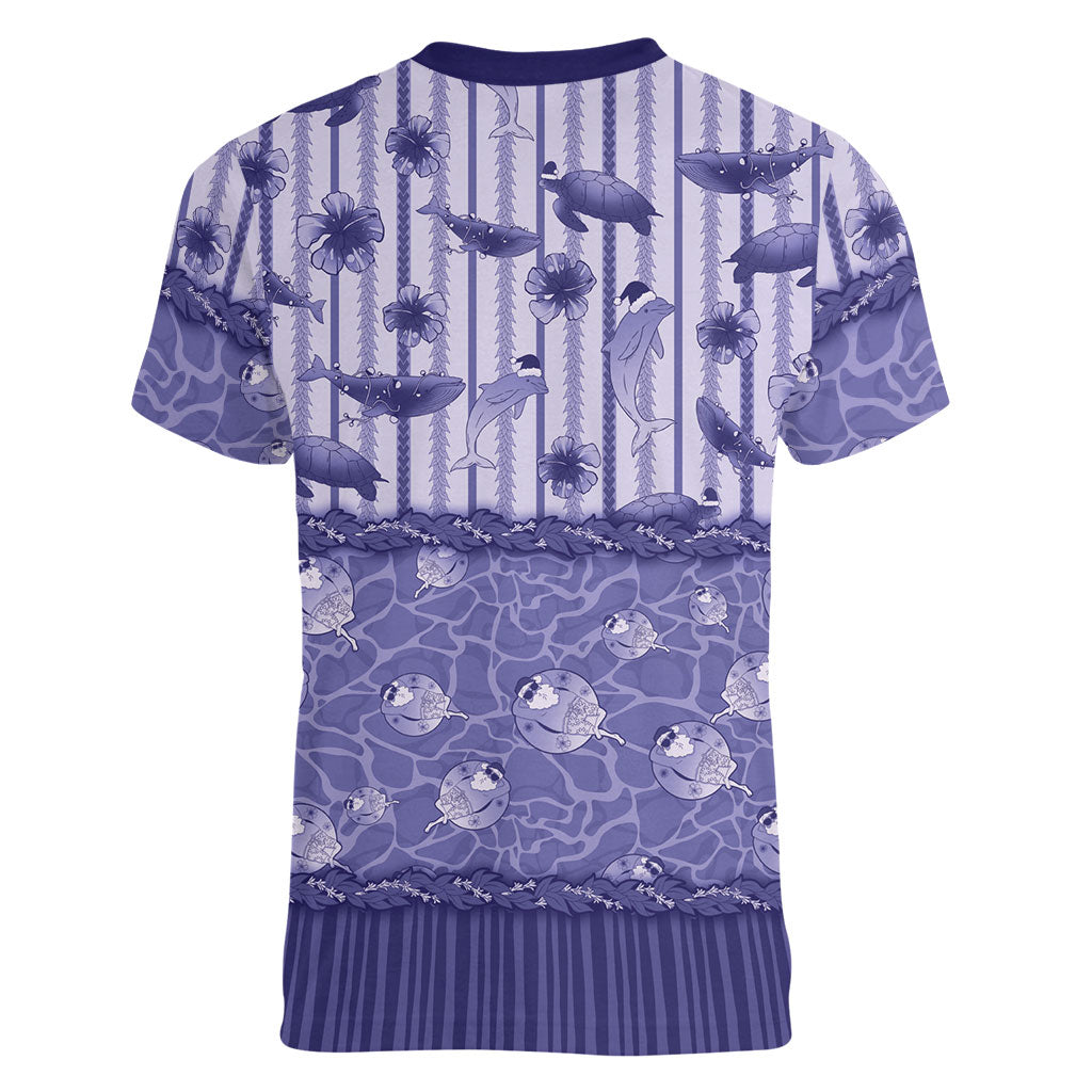 Hawaii Christmas In July Women V-Neck T-Shirt Amethyst Purple Mele Kalikimaka Sea Animals DT05 - Polynesian Pride