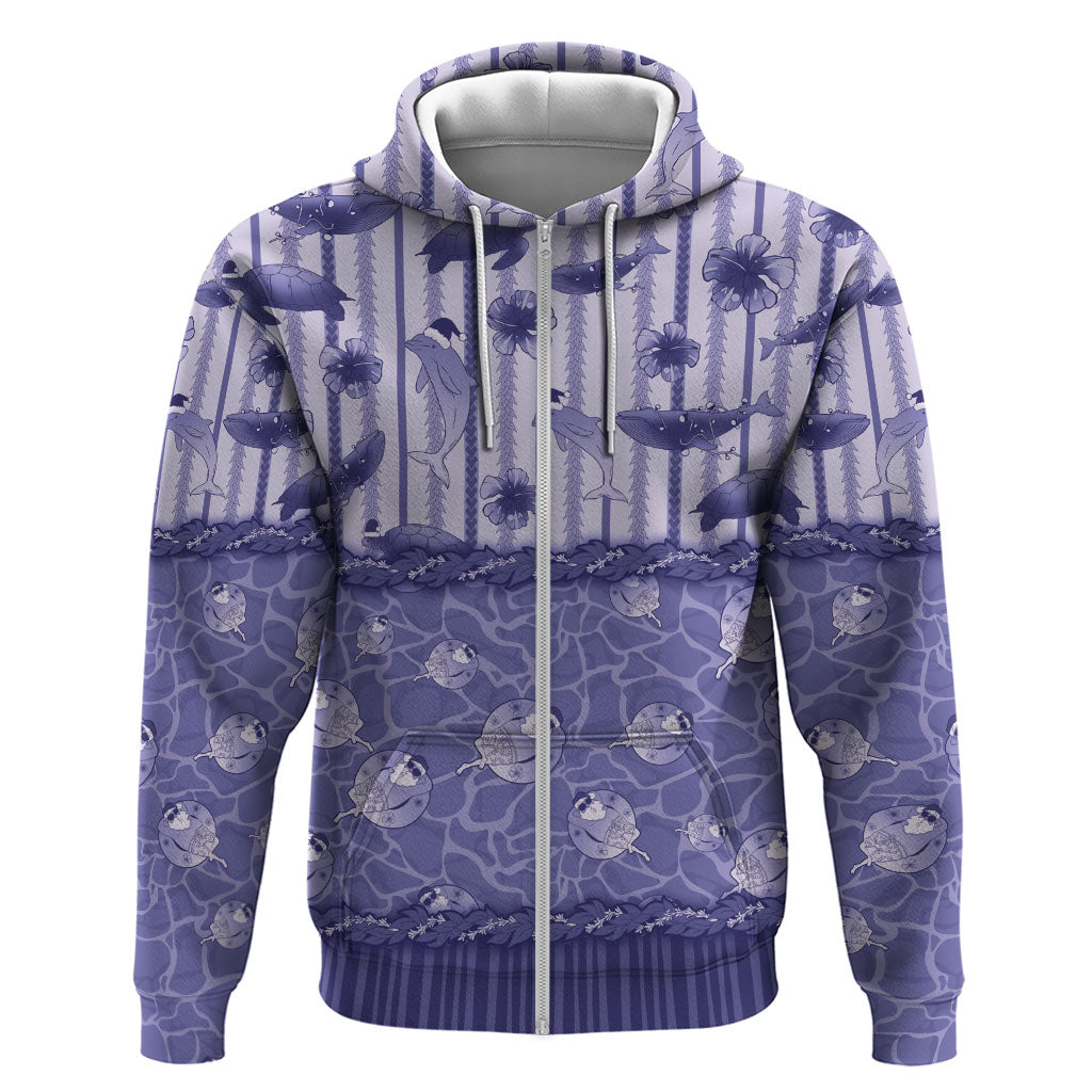 Hawaii Christmas In July Zip Hoodie Amethyst Purple Mele Kalikimaka Sea Animals DT05 Zip Hoodie Purple - Polynesian Pride