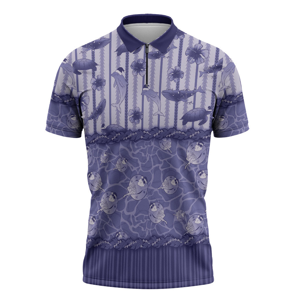 Hawaii Christmas In July Zipper Polo Shirt Amethyst Purple Mele Kalikimaka Sea Animals DT05 Purple - Polynesian Pride