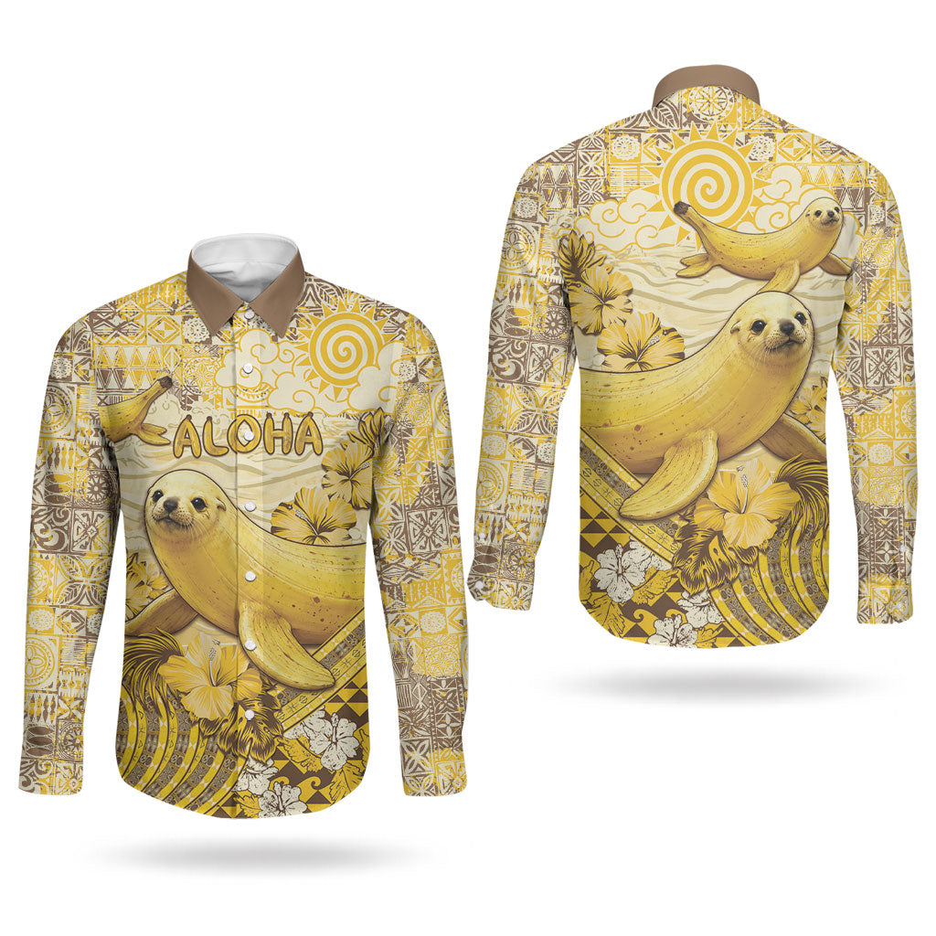 Hawaii Banana Seal Couples Matching Summer Maxi Dress and Long Sleeve Button Shirt Ilio Holo I Ka Uaua Aloha DT05 - Polynesian Pride