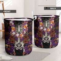 Hawaii Halloween Laundry Basket Skeleton Bones Flower Lei Tropical Floral DT05 - Polynesian Pride