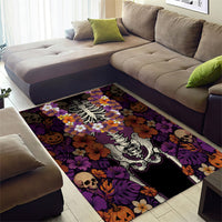 Hawaii Halloween Area Rug Skeleton Bones Flower Lei Tropical Floral DT05 - Polynesian Pride