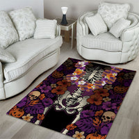 Hawaii Halloween Area Rug Skeleton Bones Flower Lei Tropical Floral DT05 - Polynesian Pride