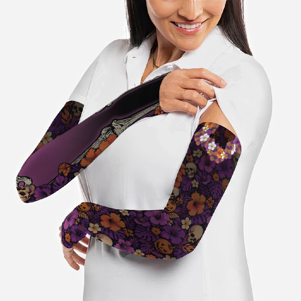 Hawaii Halloween Arm Sleeves Skeleton Bones Flower Lei Tropical Floral DT05 - Polynesian Pride
