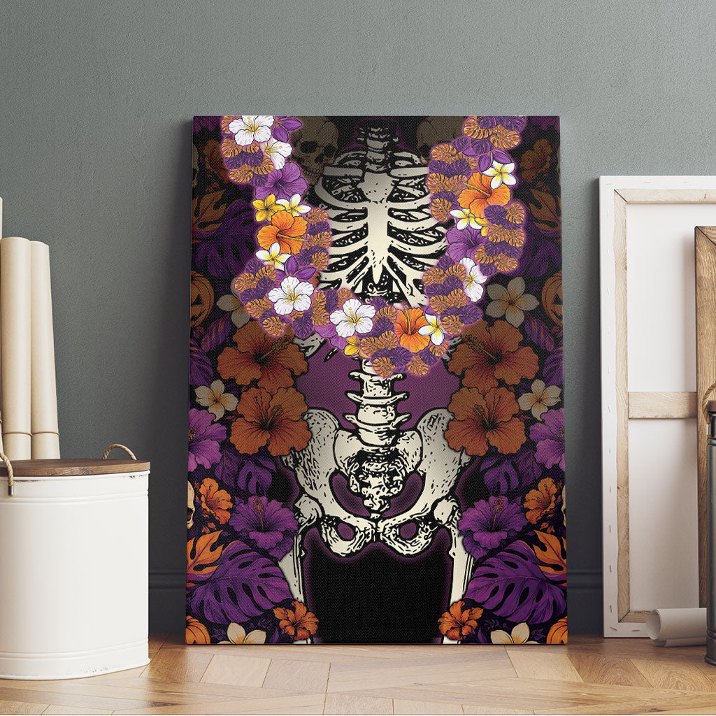Hawaii Halloween Canvas Wall Art Skeleton Bones Flower Lei Tropical Floral DT05 - Polynesian Pride