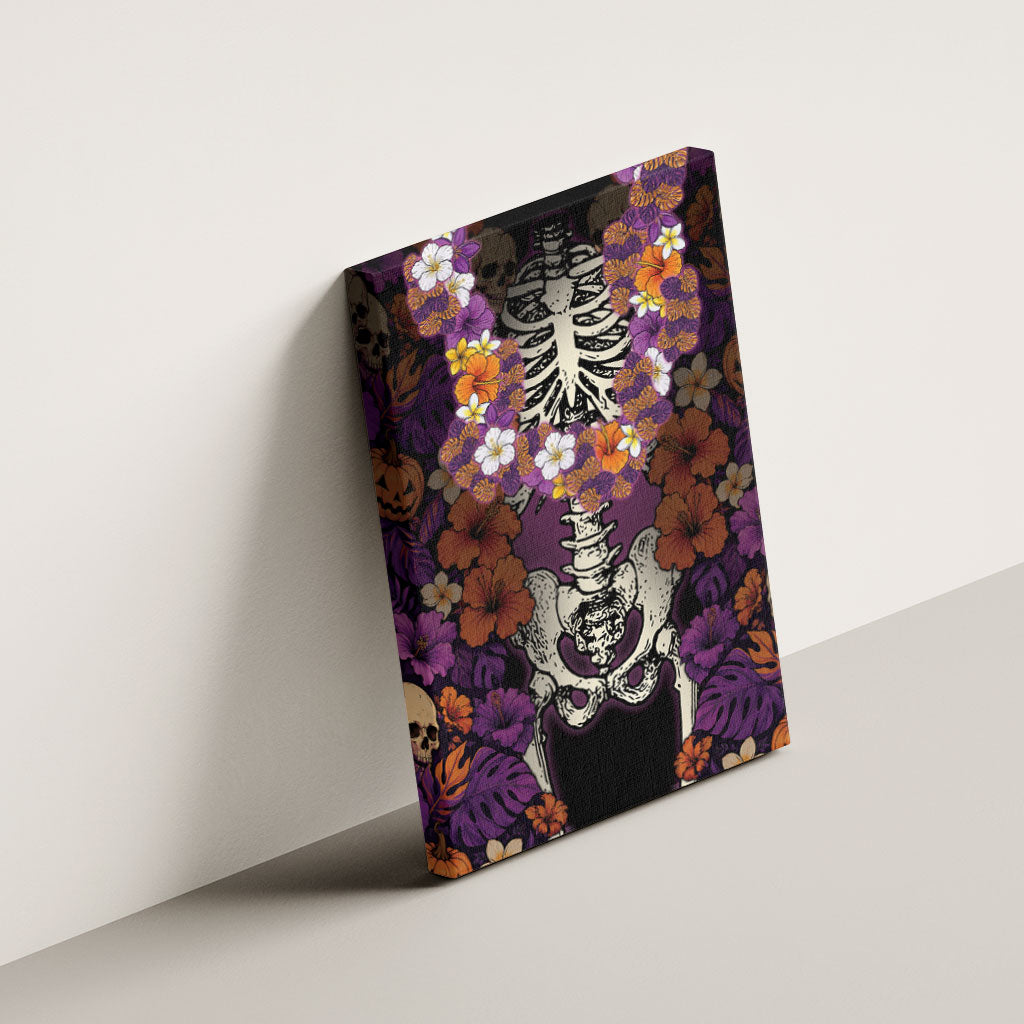 Hawaii Halloween Canvas Wall Art Skeleton Bones Flower Lei Tropical Floral DT05 - Polynesian Pride