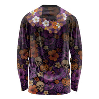 Hawaii Halloween Long Sleeve Shirt Skeleton Bones Flower Lei Tropical Floral DT05 - Polynesian Pride