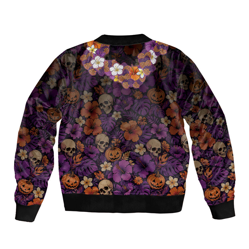Hawaii Halloween Sleeve Zip Bomber Jacket Skeleton Bones Flower Lei Tropical Floral DT05 - Polynesian Pride