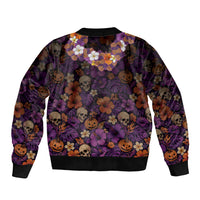 Hawaii Halloween Sleeve Zip Bomber Jacket Skeleton Bones Flower Lei Tropical Floral DT05 - Polynesian Pride