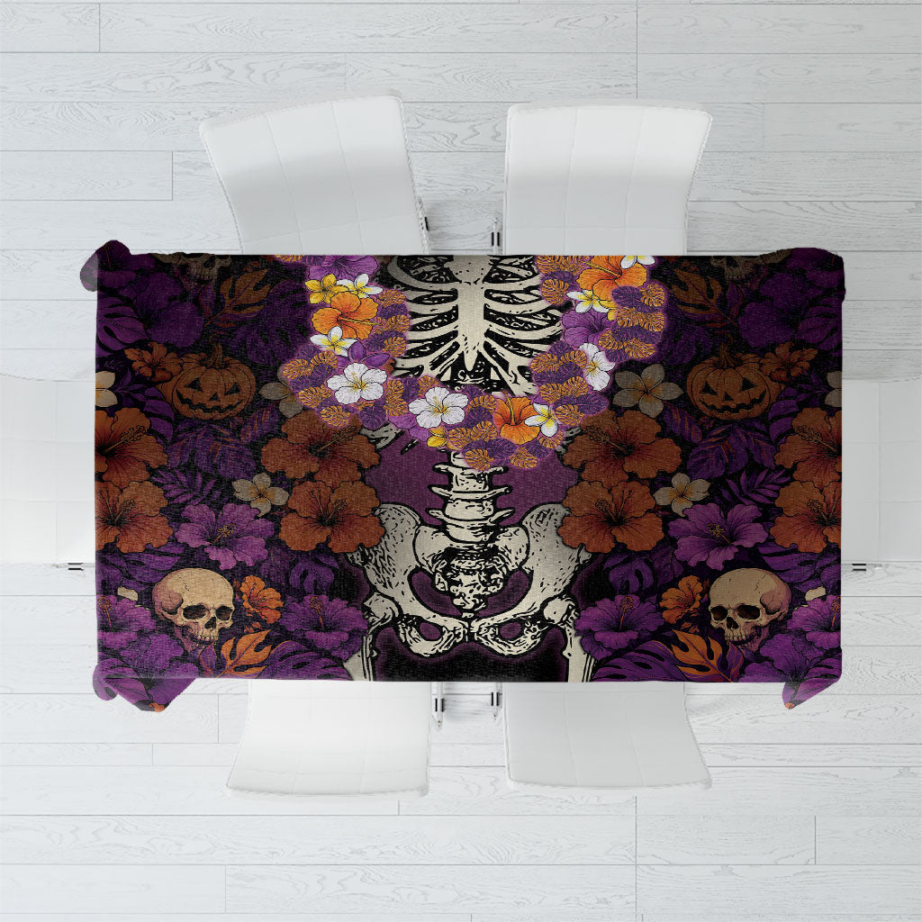 Hawaii Halloween Tablecloth Skeleton Bones Flower Lei Tropical Floral DT05 Black - Polynesian Pride