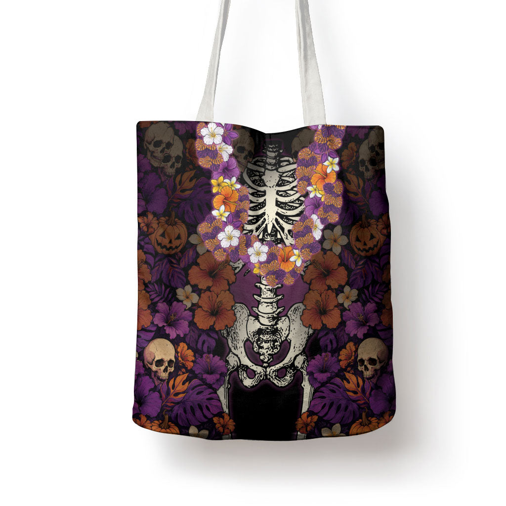 Hawaii Halloween Tote Bag Skeleton Bones Flower Lei Tropical Floral DT05 - Polynesian Pride