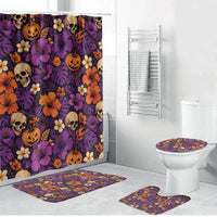 Hawaii Halloween Bathroom Set Skeleton Pumpkin Hawaiian Flower Tribal DT05 Bathroom Set (4 pcs) Purple - Polynesian Pride
