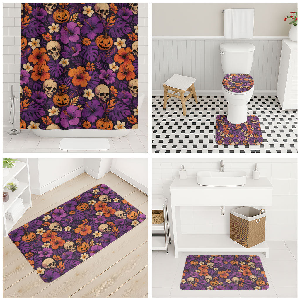 Hawaii Halloween Bathroom Set Skeleton Pumpkin Hawaiian Flower Tribal DT05 - Polynesian Pride