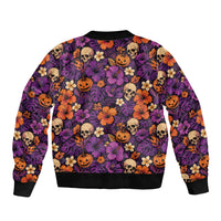 Hawaii Halloween Bomber Jacket Skeleton Pumpkin Hawaiian Flower Tribal DT05 - Polynesian Pride