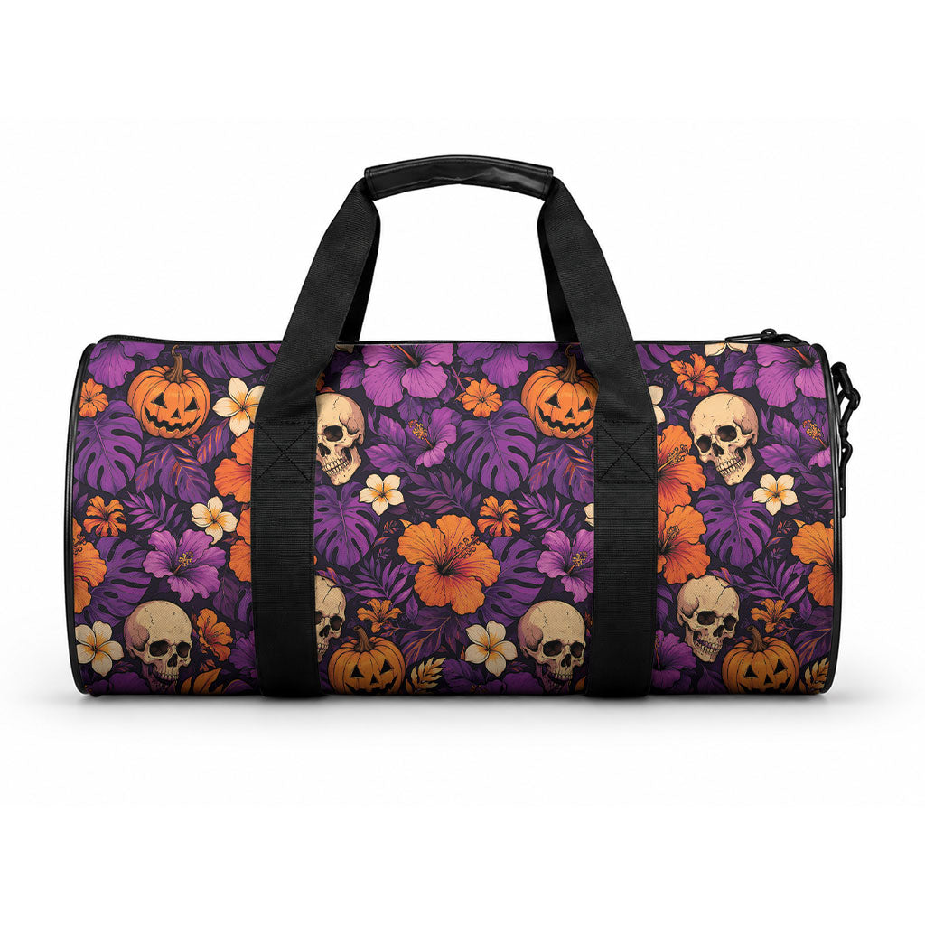 Hawaii Halloween Duffle Bag Skeleton Pumpkin Hawaiian Flower Tribal