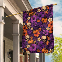 Hawaii Halloween Garden Flag Skeleton Pumpkin Hawaiian Flower Tribal DT05 House Flag Purple - Polynesian Pride