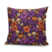 Hawaii Halloween Pillow Cover Skeleton Pumpkin Hawaiian Flower Tribal DT05 Purple - Polynesian Pride