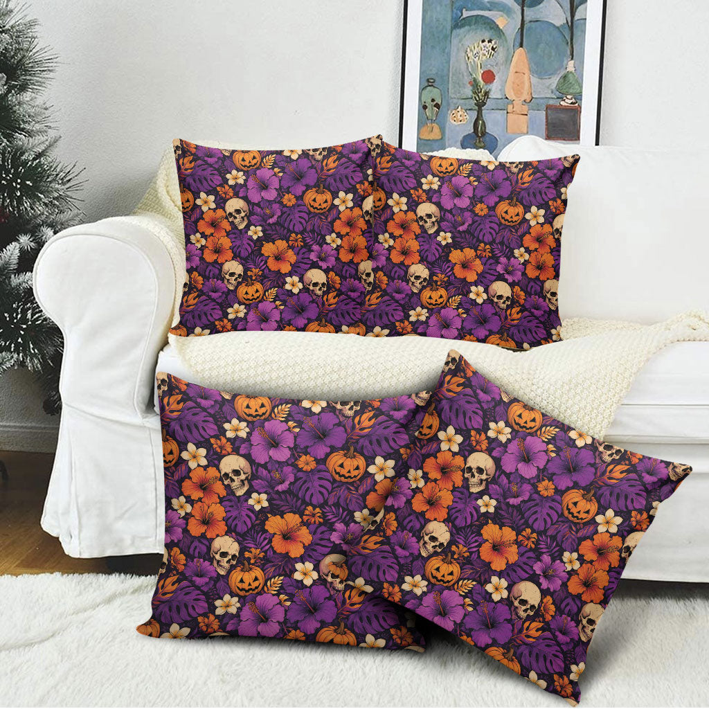 Hawaii Halloween Pillow Cover Skeleton Pumpkin Hawaiian Flower Tribal DT05 - Polynesian Pride