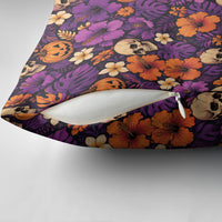 Hawaii Halloween Pillow Cover Skeleton Pumpkin Hawaiian Flower Tribal DT05 - Polynesian Pride