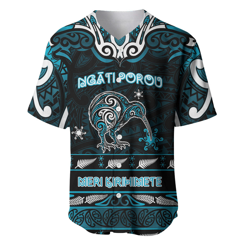 Personalised Ngati Porou Aotearoa Meri Kirihimete Baseball Jersey Maori Kiwi Bird Silver Fern Koru Pattern DT05 Blue - Polynesian Pride