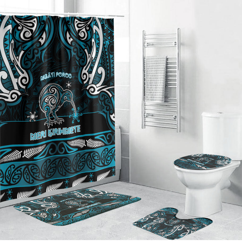 Ngati Porou Aotearoa Meri Kirihimete Bathroom Set Maori Kiwi Bird Silver Fern Koru Pattern