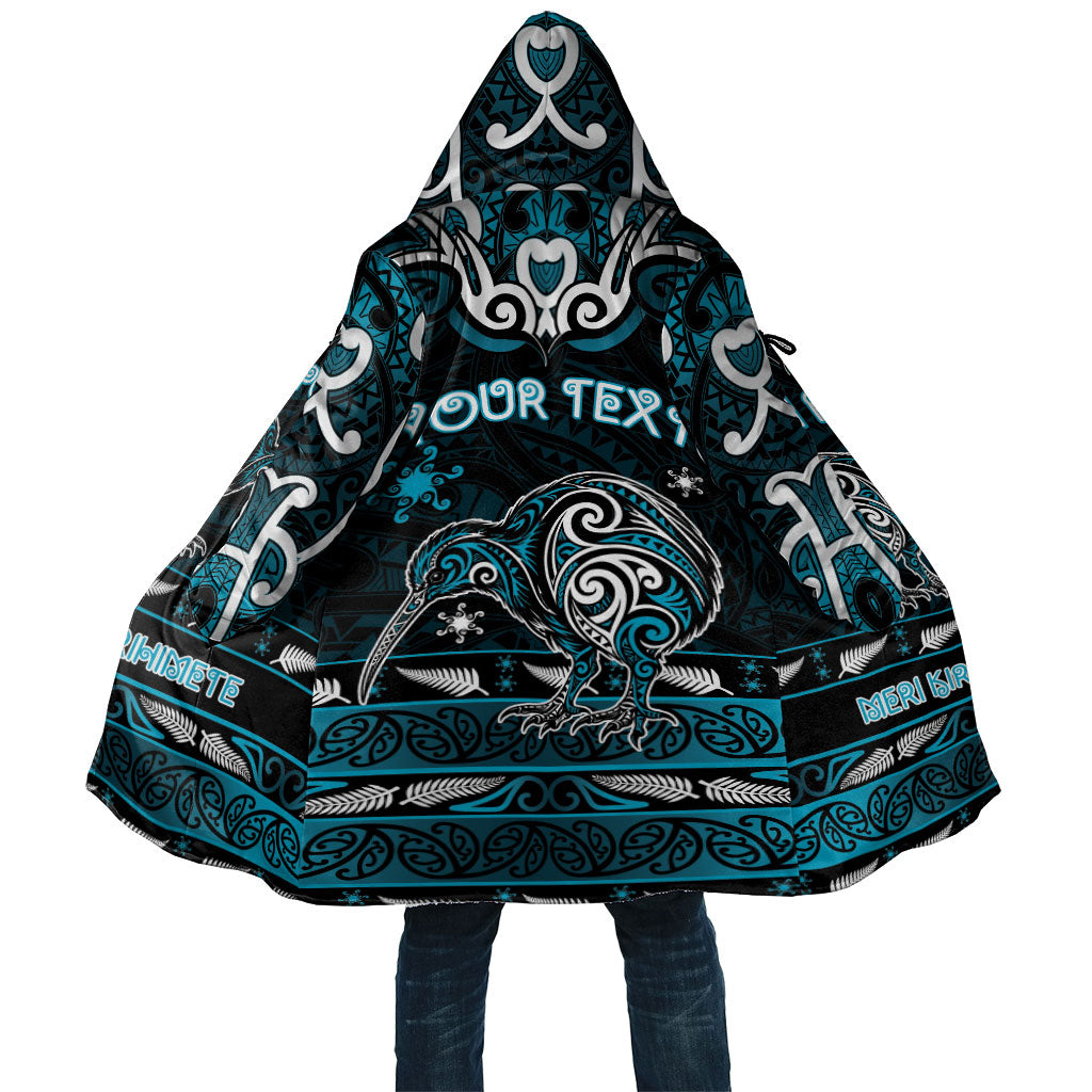 Personalised Ngati Porou Aotearoa Meri Kirihimete Cloak Maori Kiwi Bird Silver Fern Koru Pattern