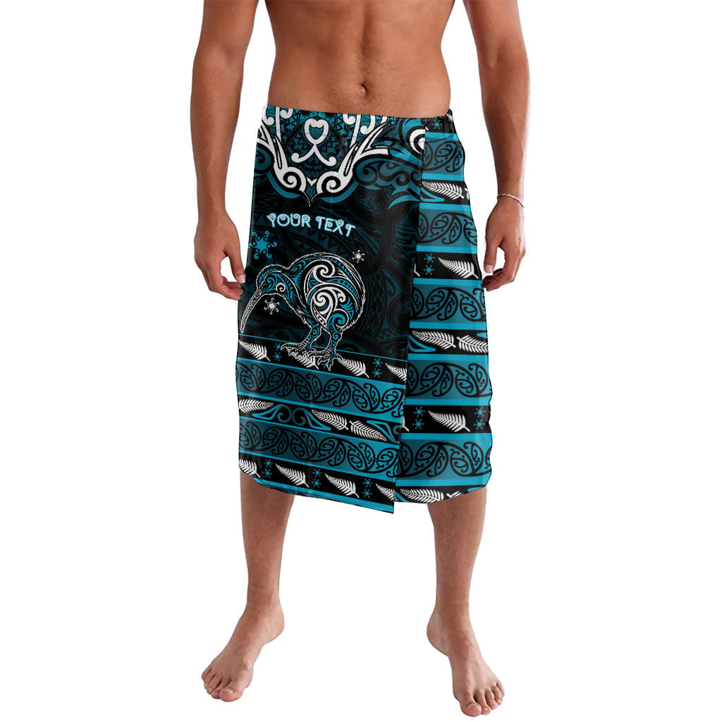 Personalised Ngati Porou Aotearoa Meri Kirihimete Lavalava Maori Kiwi Bird Silver Fern Koru Pattern DT05 Blue - Polynesian Pride