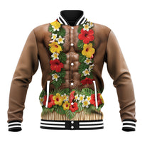 Muscle Hairy Hawaii 3D Funny Graphic Baseball Jacket Six Pack Abs Flower Lei Luau Prank DT05 Unisex Beige - Polynesian Pride