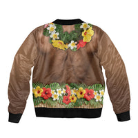 Muscle Hairy Hawaii 3D Funny Graphic Sleeve Zip Bomber Jacket Six Pack Abs Flower Lei Luau Prank DT05 - Polynesian Pride
