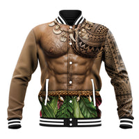 Warrior Muscle Tattoo 3D Funny Graphic Baseball Jacket Six Pack Abs Bone Necklace Leaf Skirt DT05 Unisex Beige - Polynesian Pride