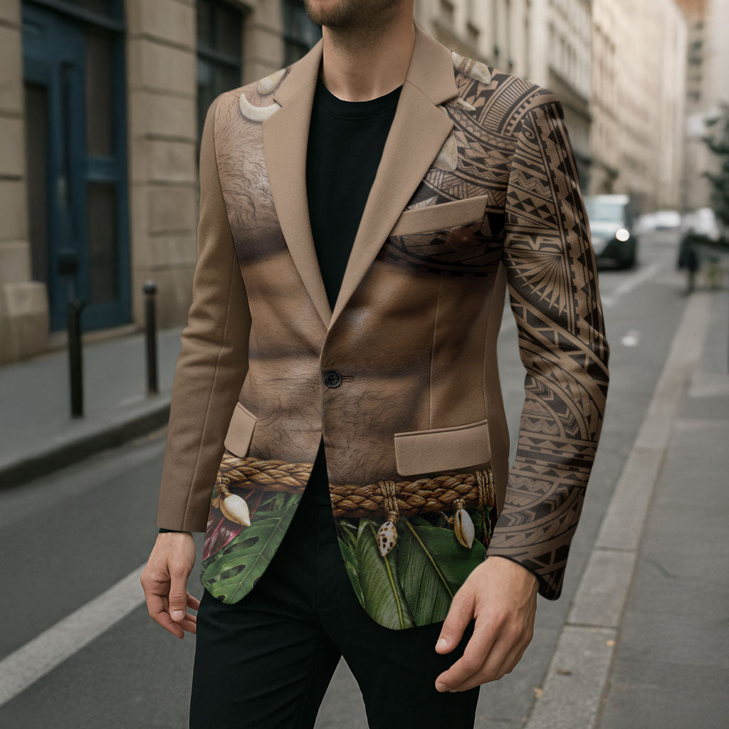 Warrior Muscle Tattoo 3D Funny Graphic Blazer Six Pack Abs Bone Necklace Leaf Skirt DT05 - Polynesian Pride