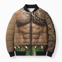 Warrior Muscle Tattoo 3D Funny Graphic Bomber Puffer Jacket Six Pack Abs Bone Necklace Leaf Skirt DT05 Unisex Beige - Polynesian Pride