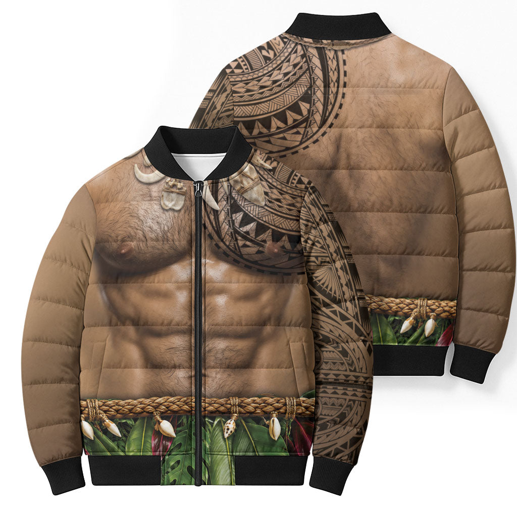 Warrior Muscle Tattoo 3D Funny Graphic Bomber Puffer Jacket Six Pack Abs Bone Necklace Leaf Skirt DT05 - Polynesian Pride