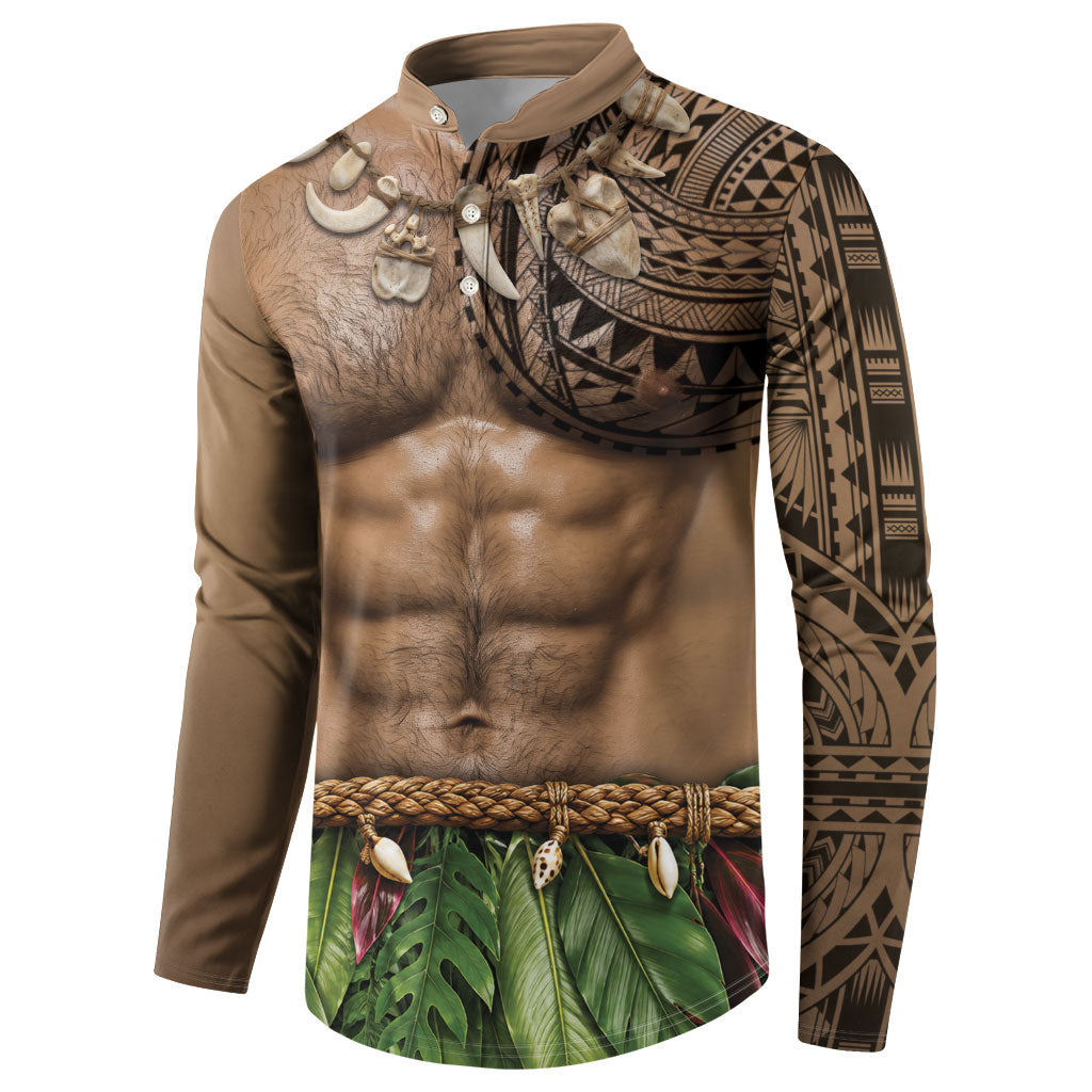 Warrior Muscle Tattoo 3D Funny Graphic Button Sweatshirt Six Pack Abs Bone Necklace Leaf Skirt DT05 - Polynesian Pride