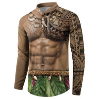 Warrior Muscle Tattoo 3D Funny Graphic Button Sweatshirt Six Pack Abs Bone Necklace Leaf Skirt DT05 - Polynesian Pride