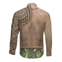 Warrior Muscle Tattoo 3D Funny Graphic Long Sleeve Button Shirt Six Pack Abs Bone Necklace Leaf Skirt DT05 - Polynesian Pride