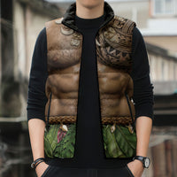 Warrior Muscle Tattoo 3D Funny Graphic Sleeveless Puffer Jacket Six Pack Abs Bone Necklace Leaf Skirt DT05 - Polynesian Pride