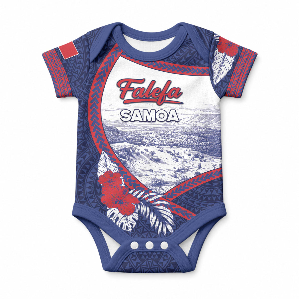 Personalised Falefa Samoa Village Baby Onesie Valley Polynesian Tribal Hibiscus Floral