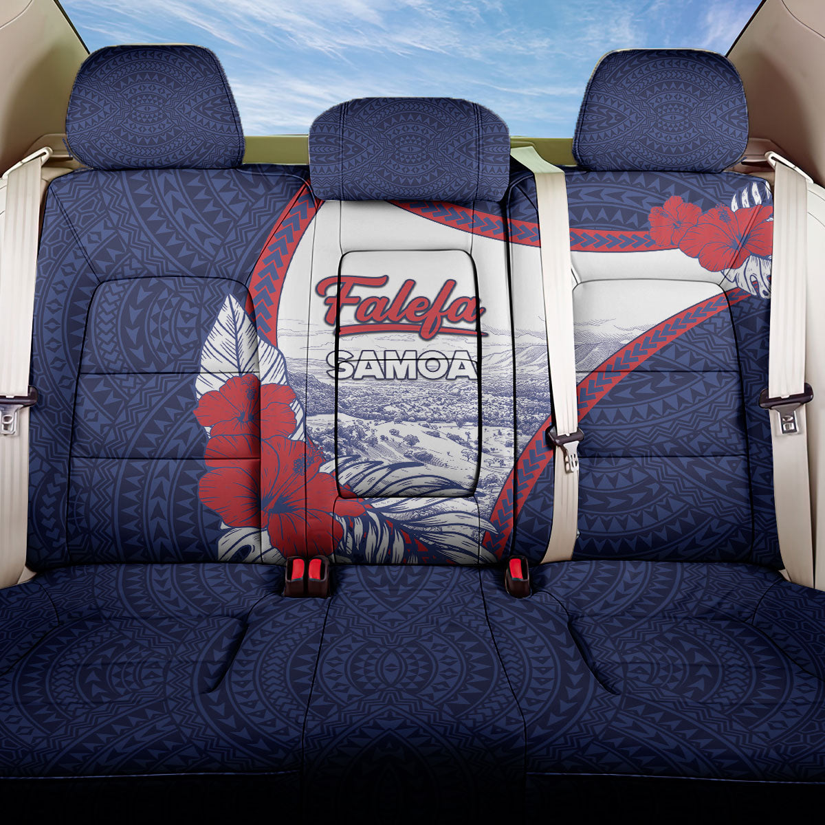 Falefa Samoa Village Back Car Seat Cover Valley Polynesian Tribal Hibiscus Floral