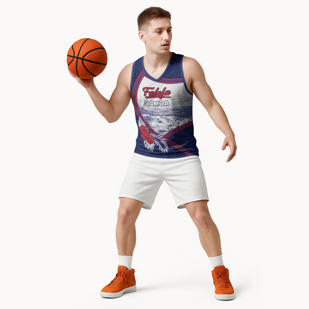 Personalised Falefa Samoa Village Basketball Jersey Valley Polynesian Tribal Hibiscus Floral