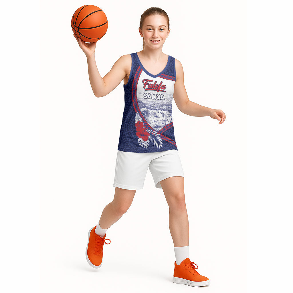 Personalised Falefa Samoa Village Basketball Jersey Valley Polynesian Tribal Hibiscus Floral