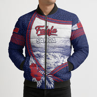 Personalised Falefa Samoa Village Bomber Puffer Jacket Valley Polynesian Tribal Hibiscus Floral