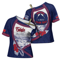 Personalised Falefa Samoa Village Cross Shoulder Shirt Valley Polynesian Tribal Hibiscus Floral