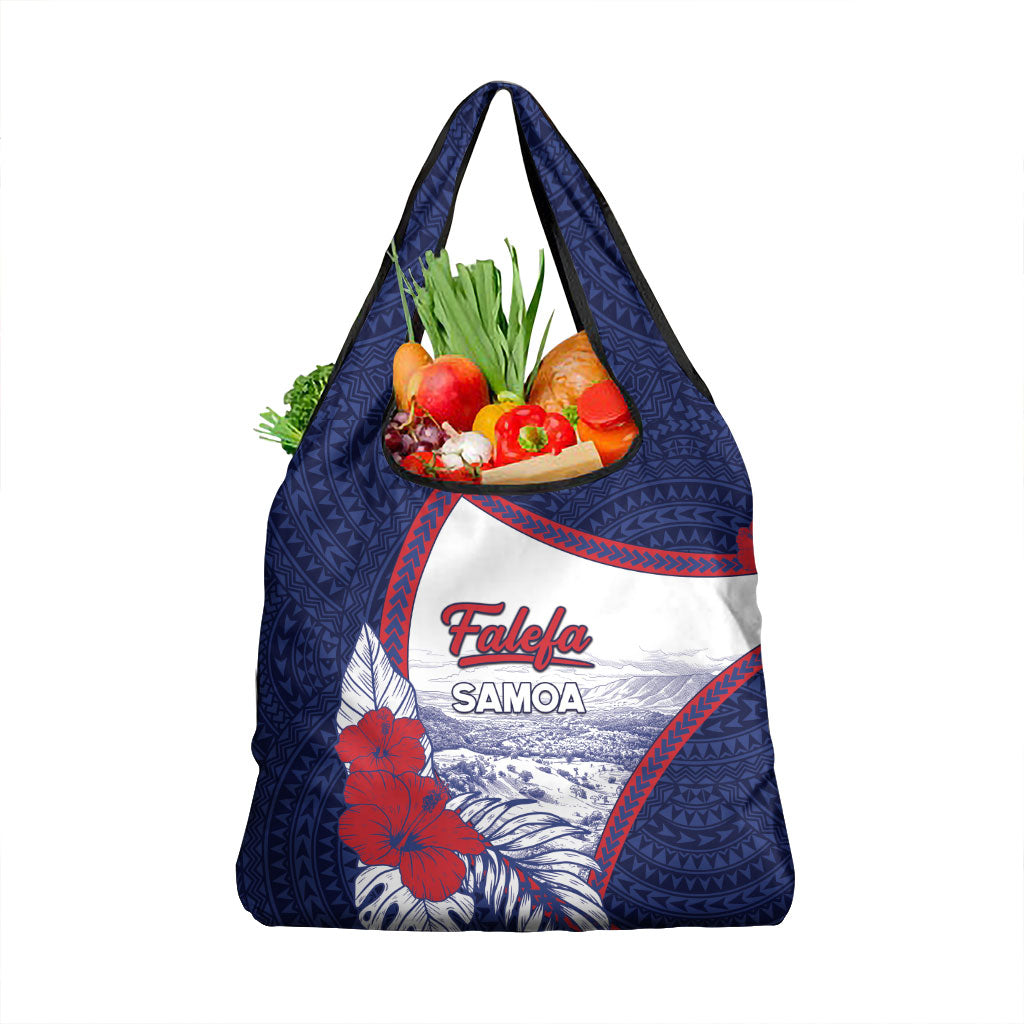 Falefa Samoa Village Grocery Bag Valley Polynesian Tribal Hibiscus Floral