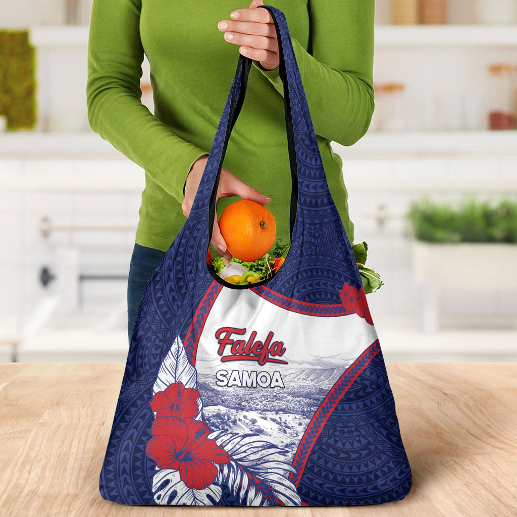 Falefa Samoa Village Grocery Bag Valley Polynesian Tribal Hibiscus Floral